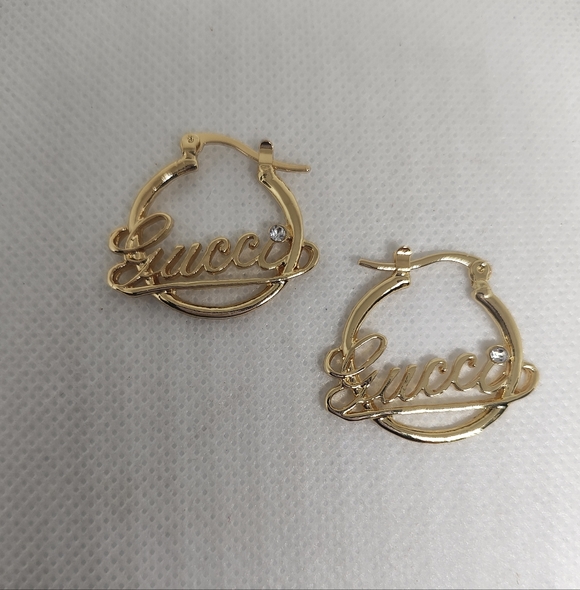 Fashion Gold Logo Hoop Earrings - Picture 2 of 4